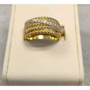 SW 925 CZ Gold Plated Sterling Silver 10mm Wide Band Ring SZ 9 8.9gr Rope Design